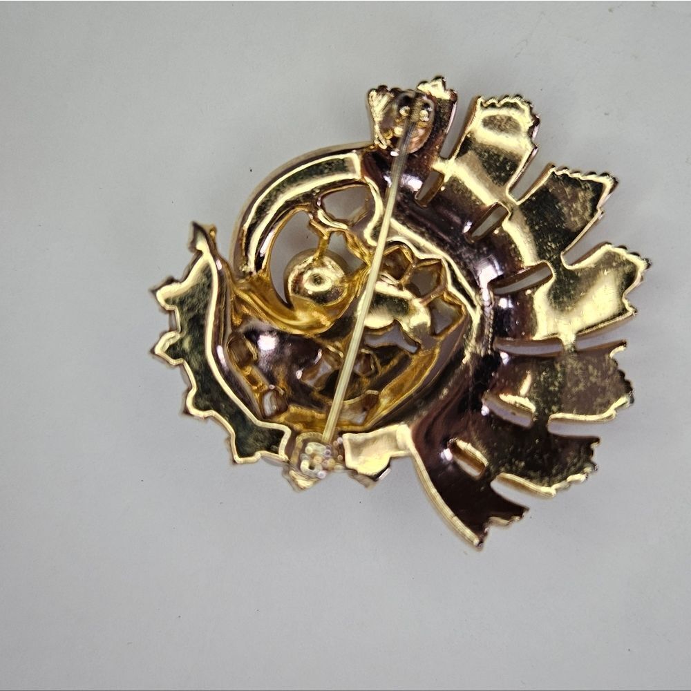 Vintage Signed Crown Trifari 1950s Alfred Philippe Faux Pearl Rhinestone Brooch - Picture 4 of 13